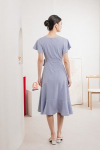 Rylan Faux Wrap Midi Dress In Blue