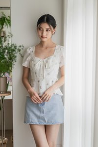 Eulalie Floral Pintuck Ribbon Top