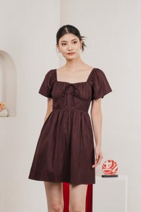 Obsidia Tencel Ruched Ribbon Dress In Burgundy