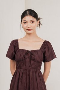 Obsidia Tencel Ruched Ribbon Dress In Burgundy