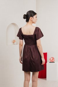 Obsidia Tencel Ruched Ribbon Dress In Burgundy