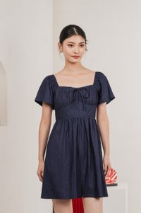 Obsidia Tencel Ruched Ribbon Dress In Navy