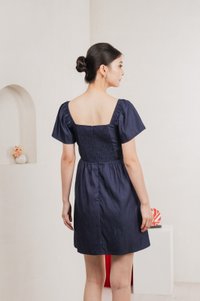 Obsidia Tencel Ruched Ribbon Dress In Navy