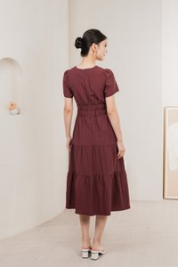 Cordelia V Neck Tiered Midi Dress In Maroon
