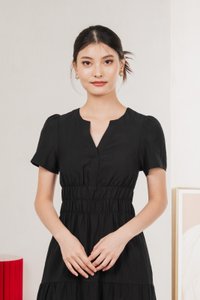 Cordelia V Neck Tiered Midi Dress In Black