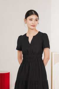 Cordelia V Neck Tiered Midi Dress In Black