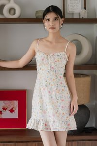 Sakura Floral Embroidery Camisole Dress In Pink
