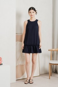 Bertha Dropwaist Ruffles Dress In Navy