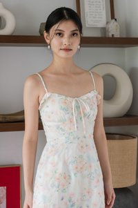 Sakura Floral Embroidery Camisole Dress In White