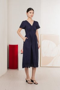 Drisella Eyelet Midi Dress In Navy