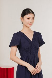 Drisella Eyelet Midi Dress In Navy