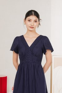Drisella Eyelet Midi Dress In Navy