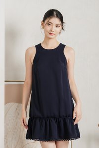 Bertha Dropwaist Ruffles Dress In Navy