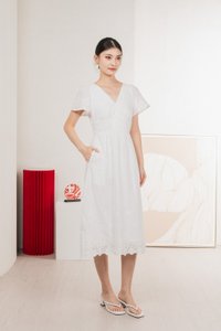 Drisella Eyelet Midi Dress In White