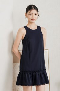 Bertha Dropwaist Ruffles Dress In Navy