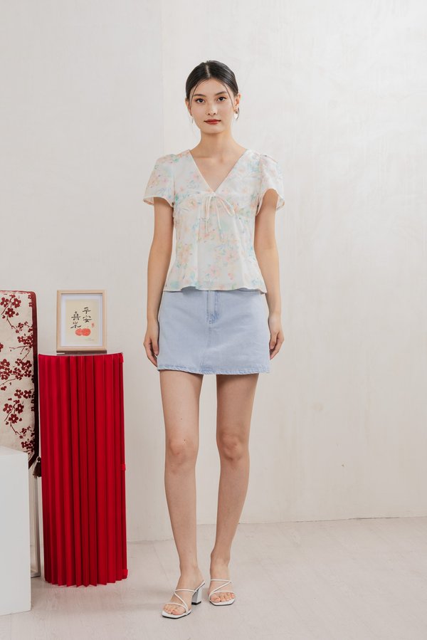 Sakura Embroidery Ribbon Top In White