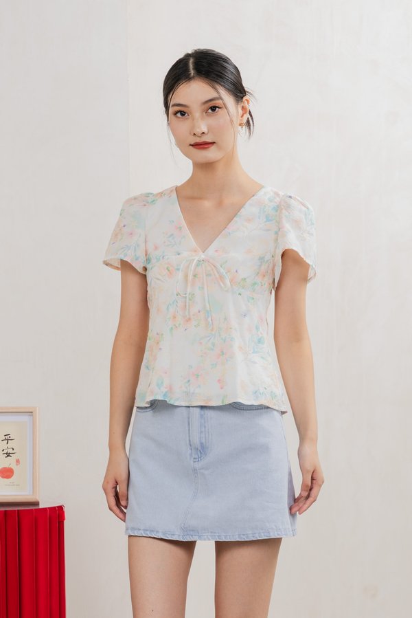 Sakura Embroidery Ribbon Top In White