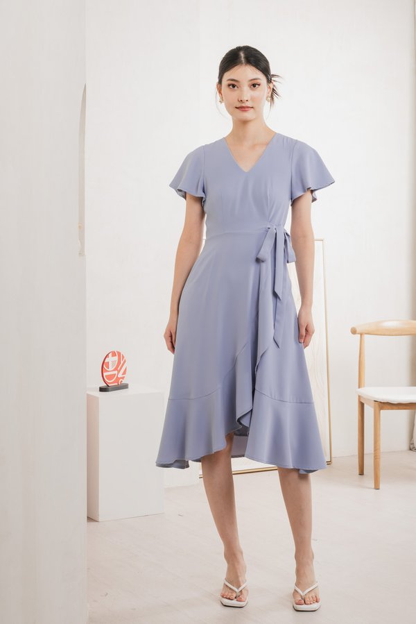 Rylan Faux Wrap Midi Dress In Blue