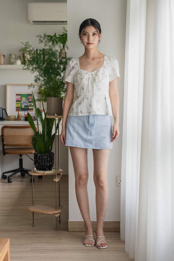 Eulalie Floral Pintuck Ribbon Top