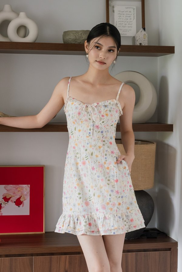 Sakura Floral Embroidery Camisole Dress In Pink