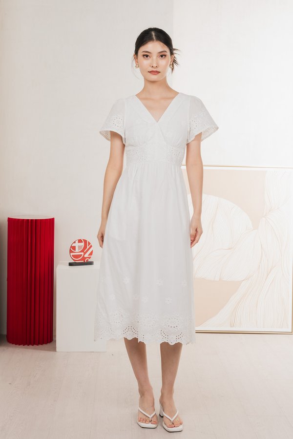 Drisella Eyelet Midi Dress In White