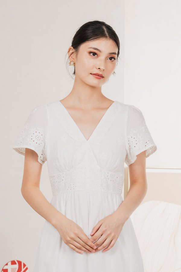 Drisella Eyelet Midi Dress In White