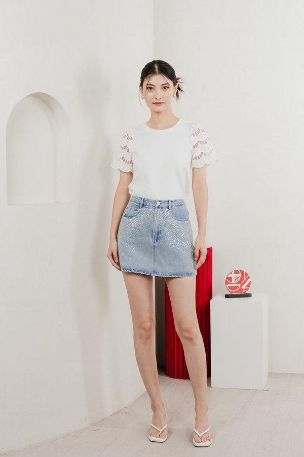 Aldith Cotton Eyelet Sleeve Top In White
