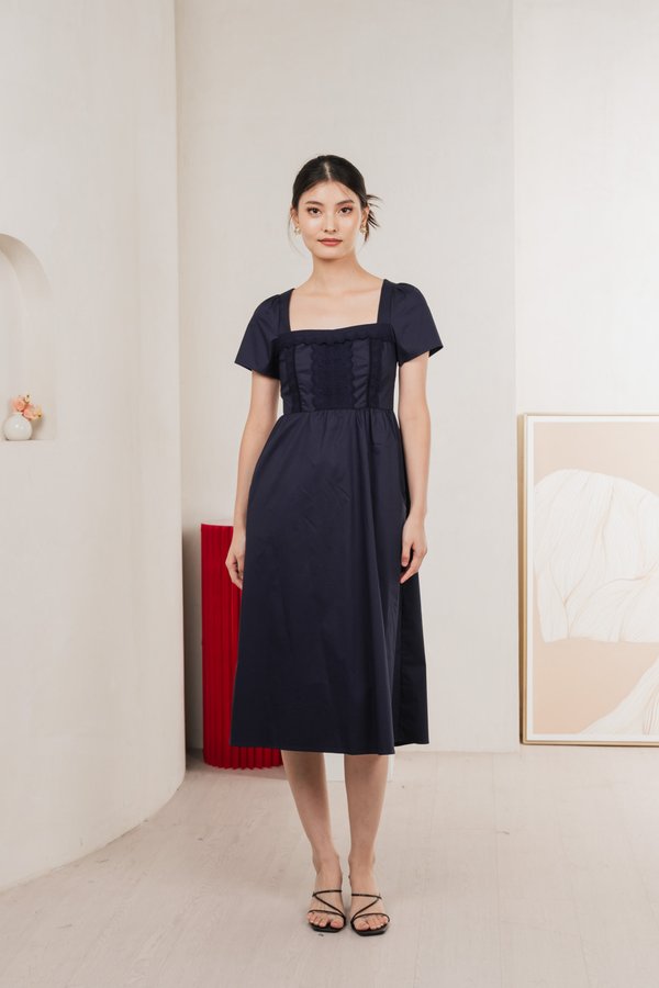 Collins Crochet Midi Dress In Navy