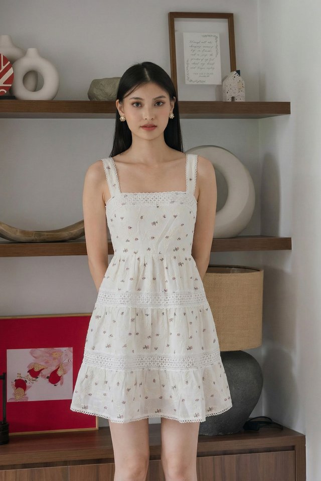Floral Kiss Lace Tiered Dress In White