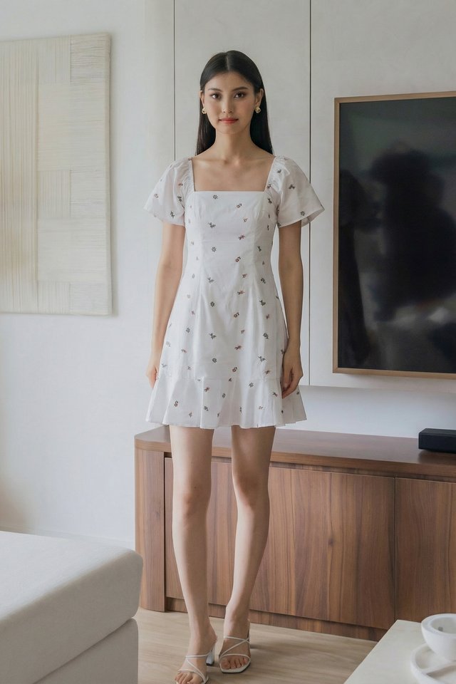 Sapphire Embroidery Dropwaist Dress In White