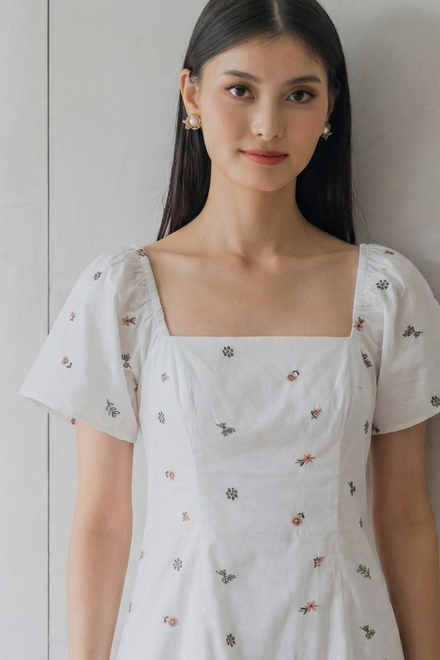 Sapphire Embroidery Dropwaist Dress In White