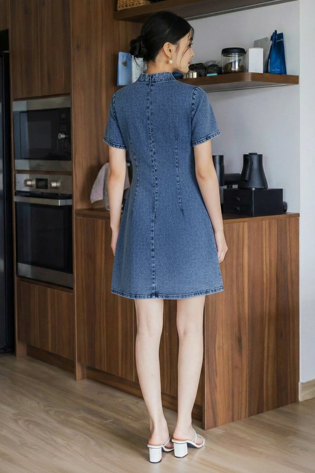 Casell Denim Sleeved Cheongsam Dress