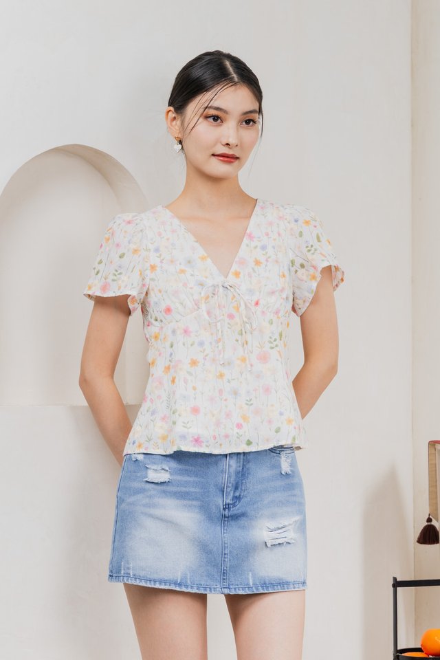 Sakura Embroidery Ribbon Top In Pink