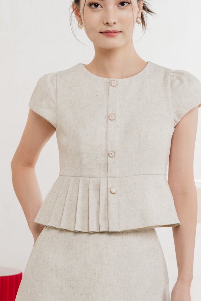 Isla Premium Pleated Top In Oat