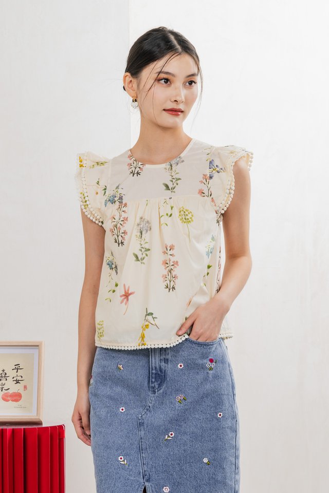 Springfields Ruffles Sleeves Top In Cream