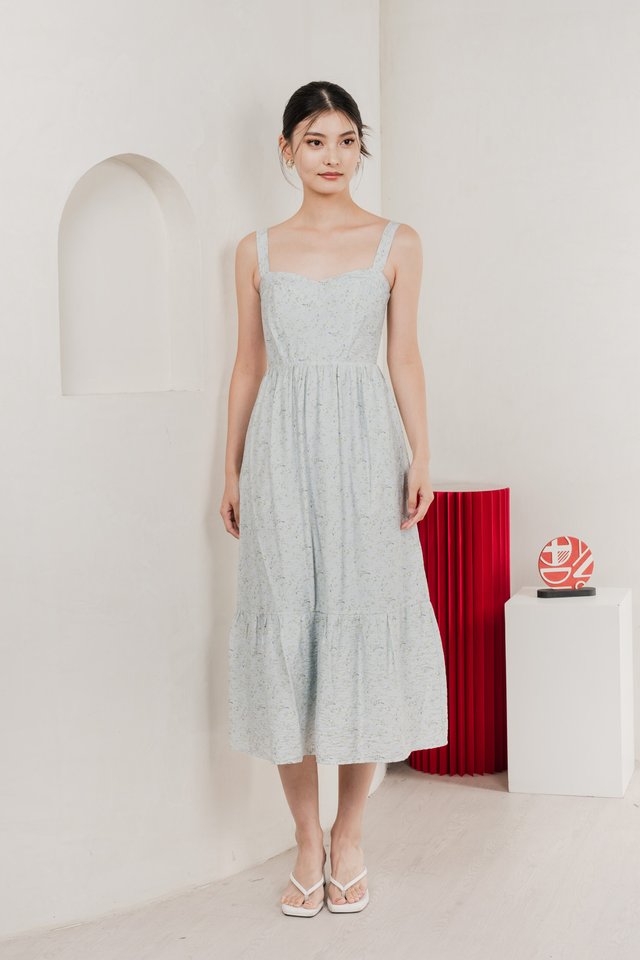 Endless Grace Fleur Midi Dress In Light Blue