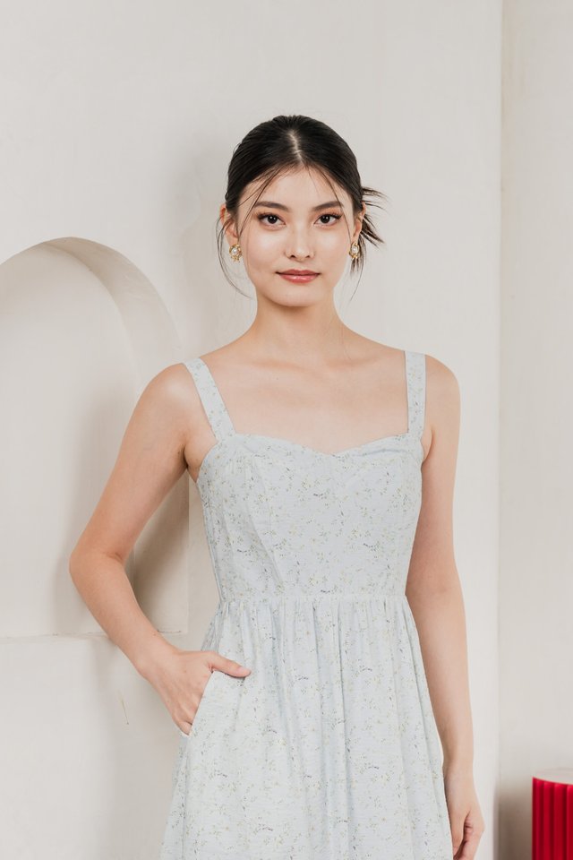 Endless Grace Fleur Midi Dress In Light Blue