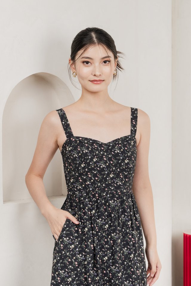 Endless Grace Fleur Midi Dress In Black