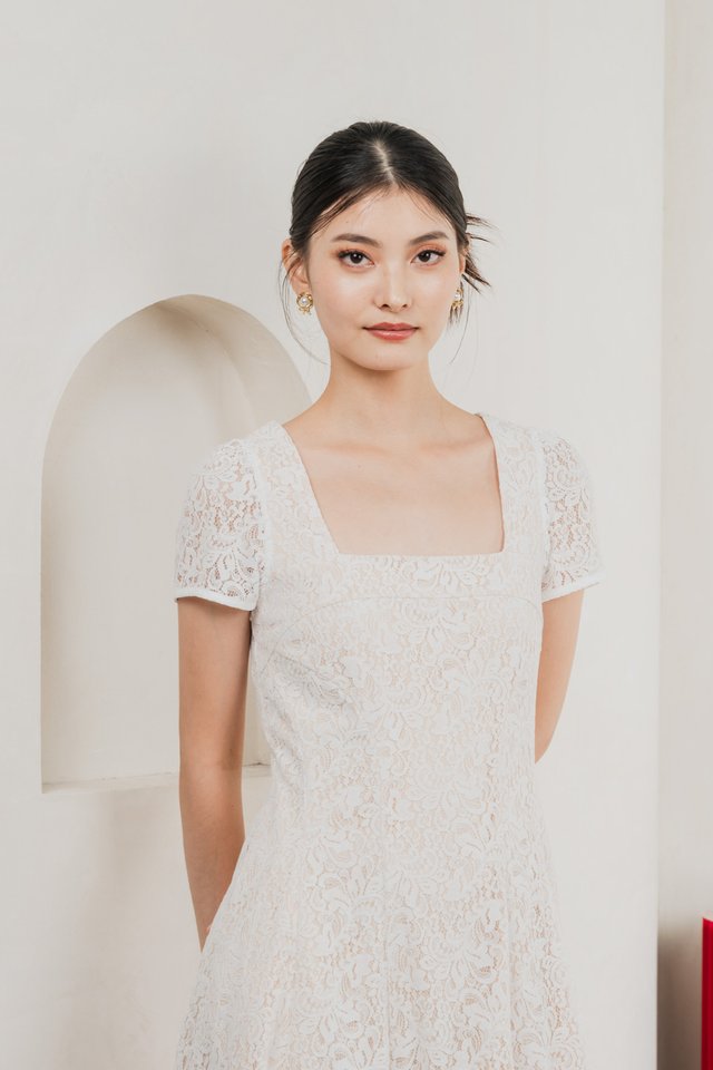 Ping Lace Overlay Dress In White