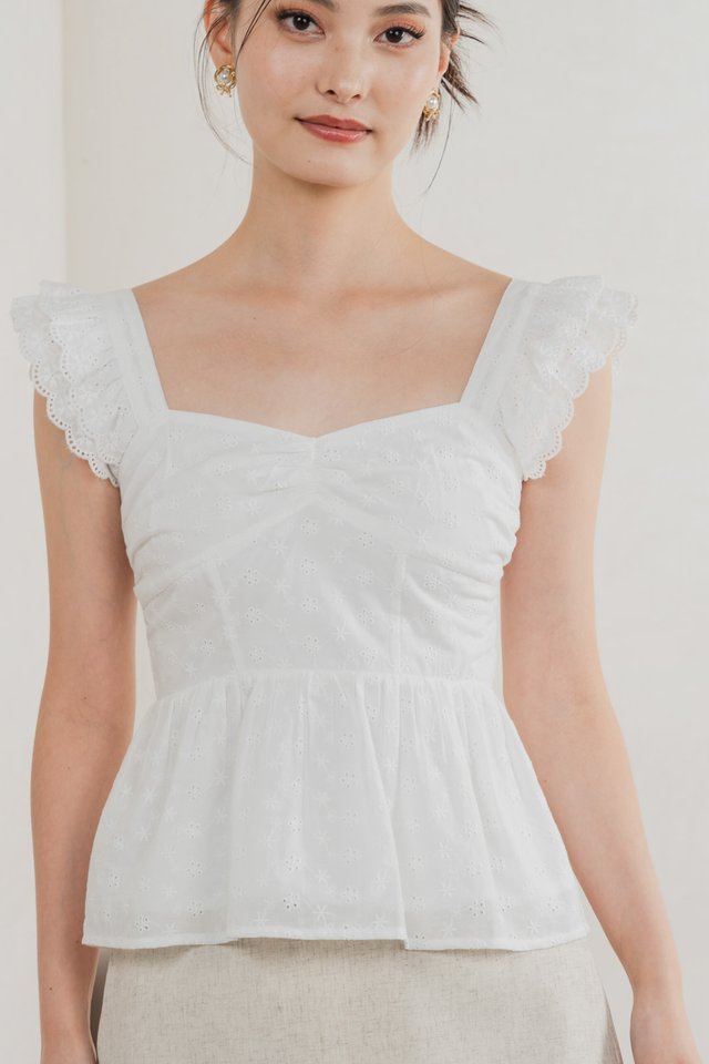 Like A Dream Eyelet Ruffles Top In White
