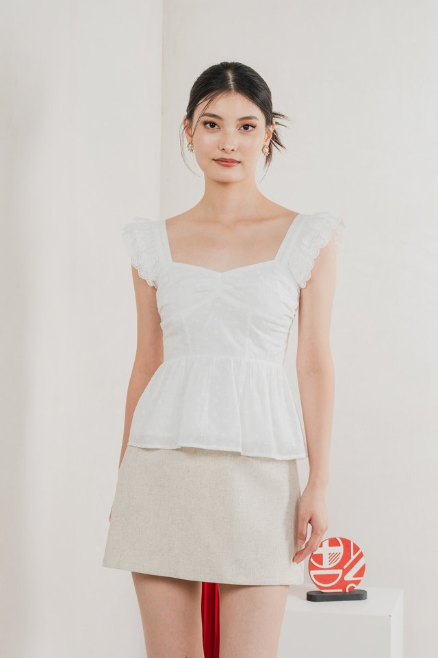 Like A Dream Eyelet Ruffles Top In White