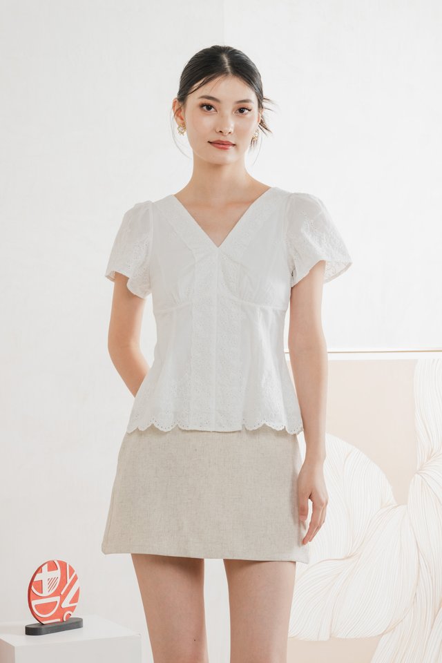 Drisella Floral Eyelet Top In White