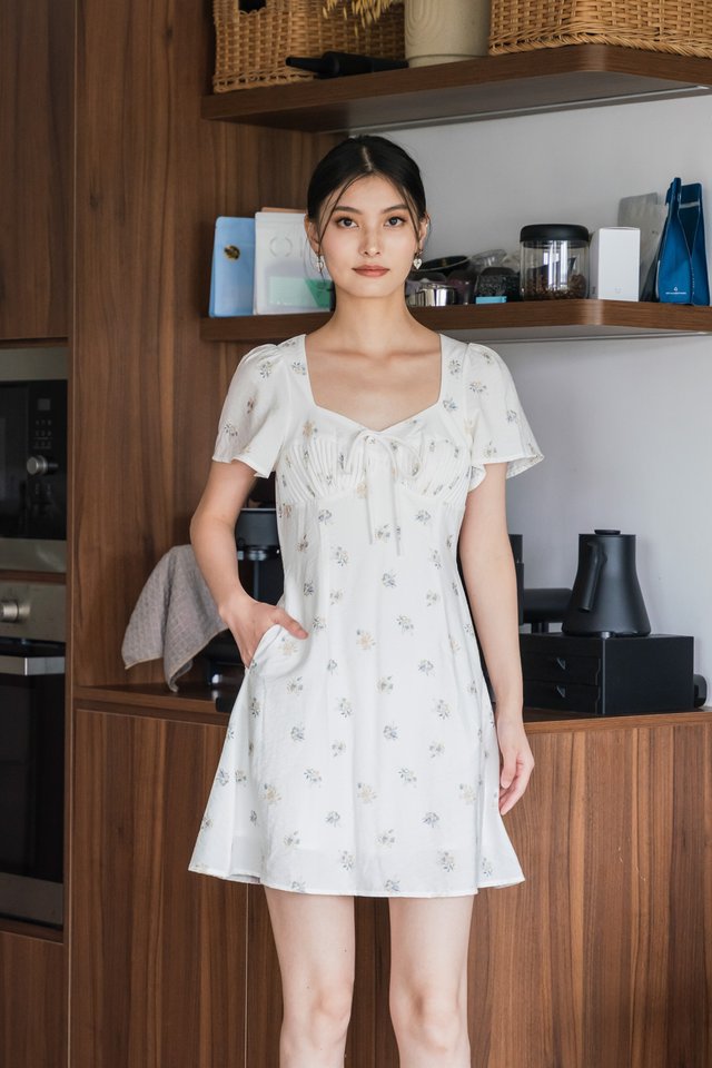 Eulalie Floral Pintuck Ribbon Dress