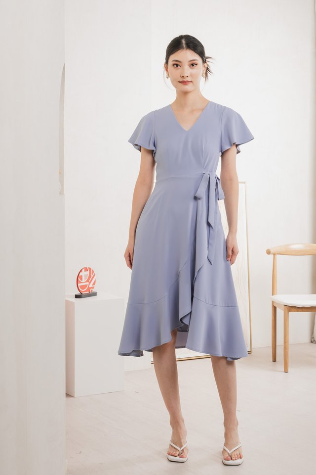 Rylan Faux Wrap Midi Dress In Blue