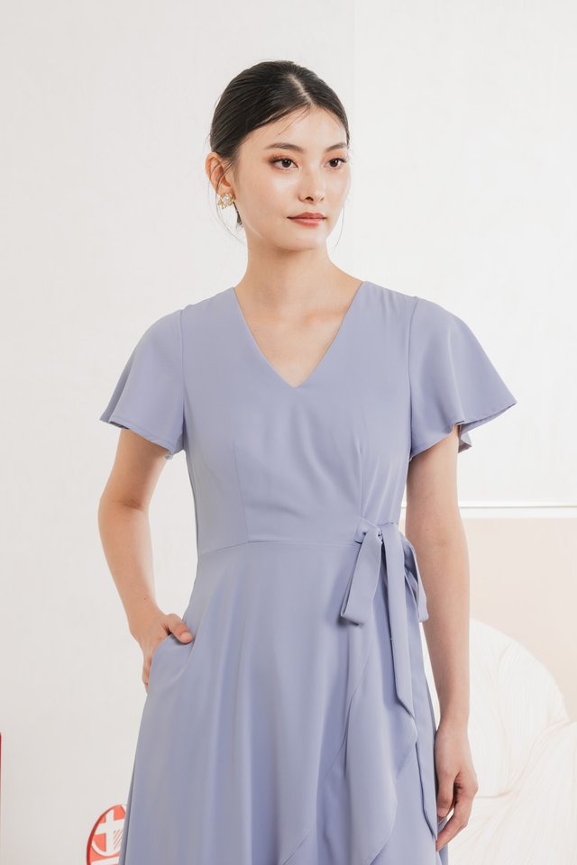 Rylan Faux Wrap Midi Dress In Blue