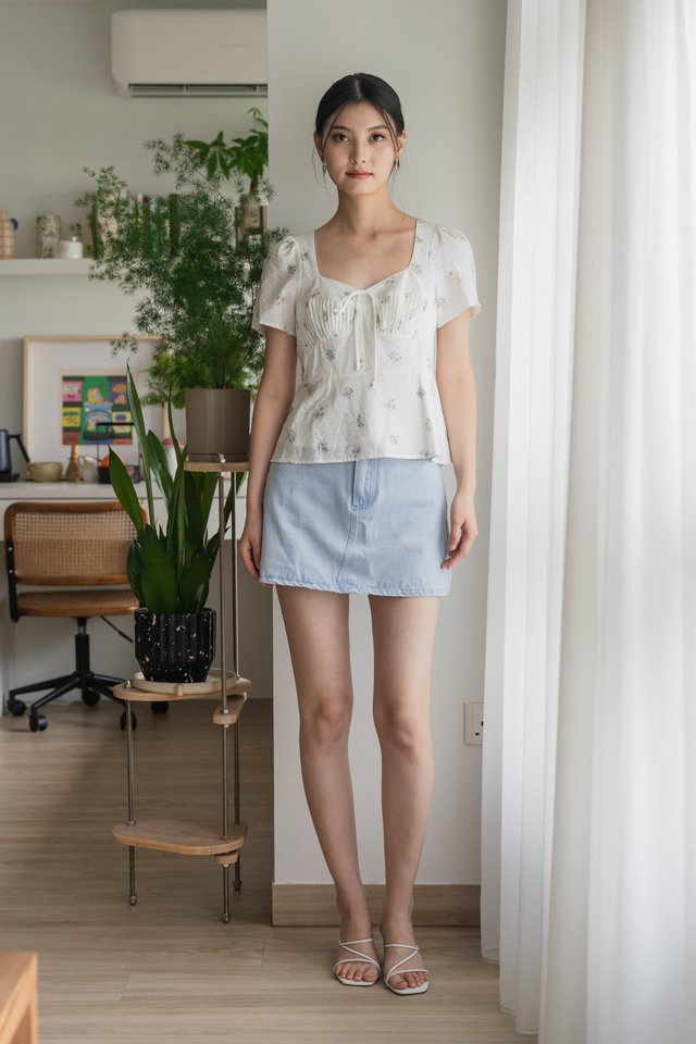 Eulalie Floral Pintuck Ribbon Top