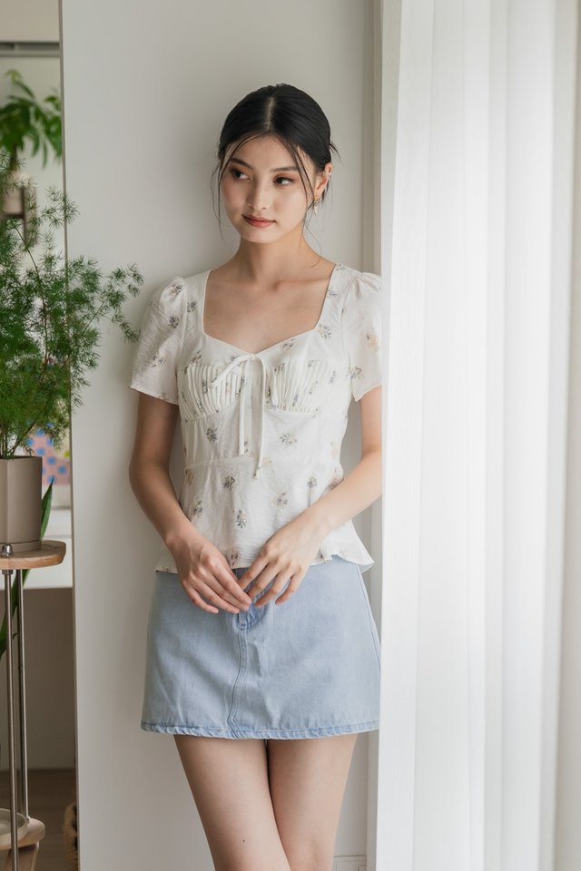 Eulalie Floral Pintuck Ribbon Top