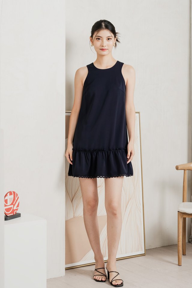 Bertha Dropwaist Ruffles Dress In Navy