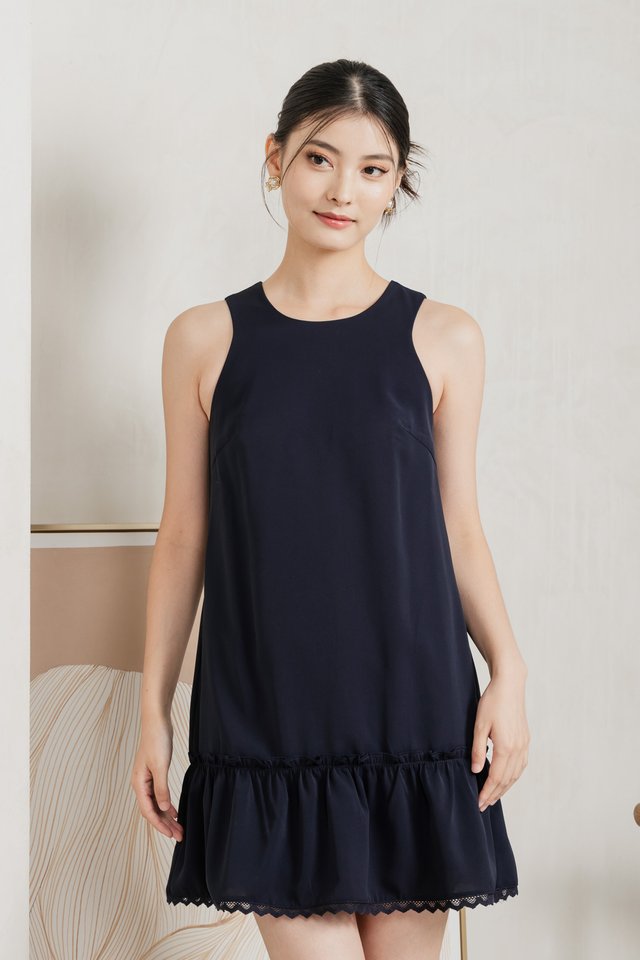 Bertha Dropwaist Ruffles Dress In Navy