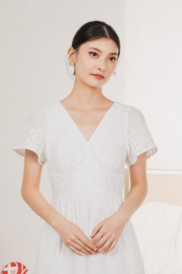 Drisella Eyelet Midi Dress In White